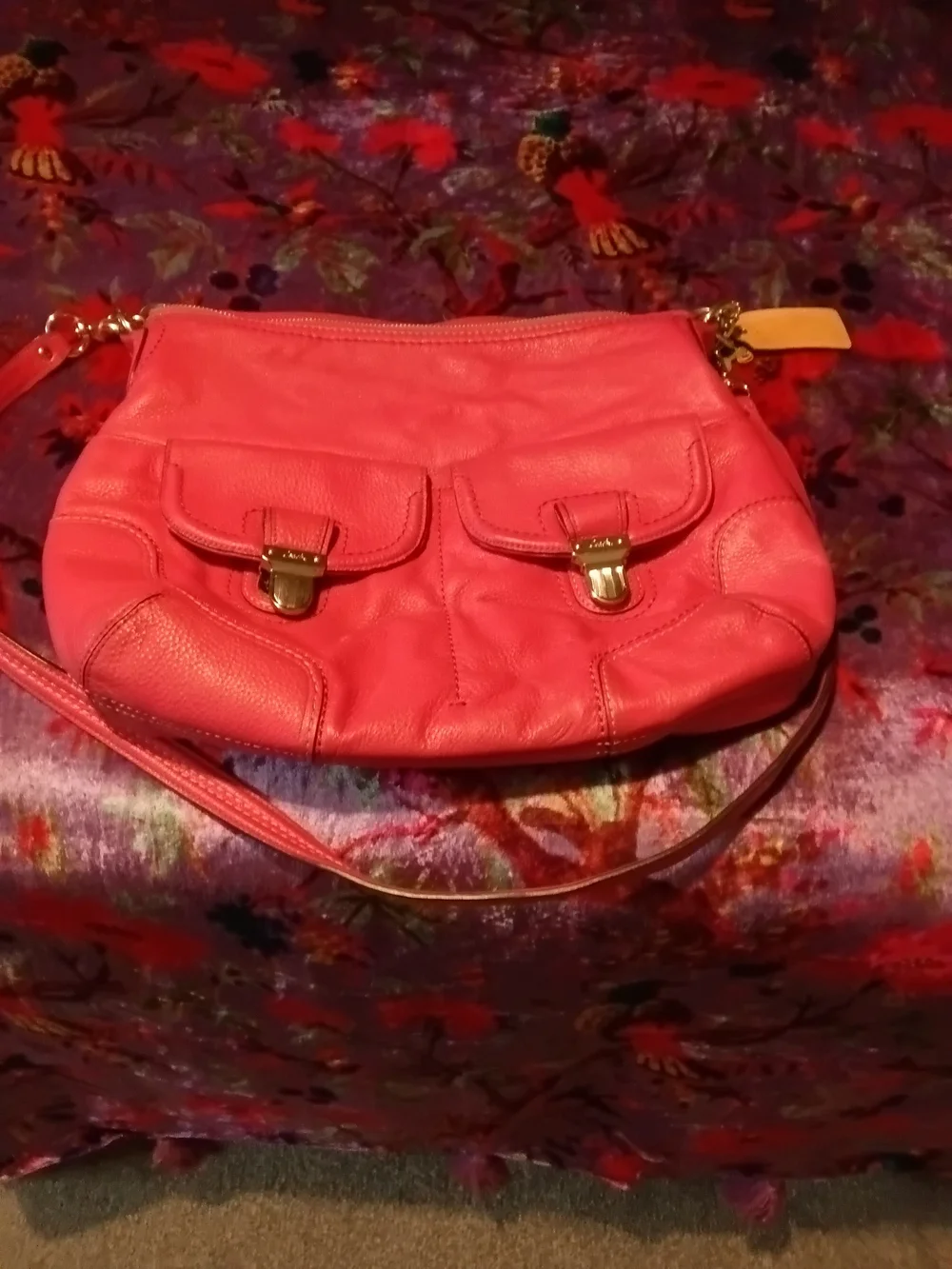 Coach Rose Leather Shoulder Bag with Front Pockets
